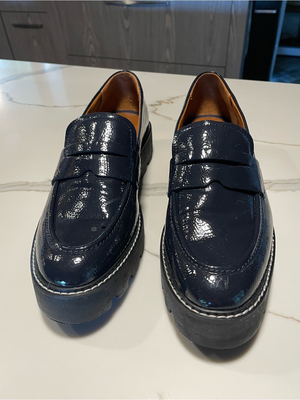 Franco Sarto Navy Patent Wedge Loafers - Sz 9.5 - Women’s